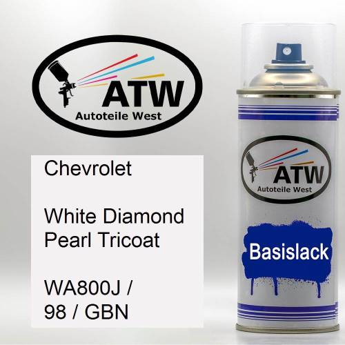 Chevrolet, White Diamond Pearl Tricoat, WA800J / 98 / GBN: 400ml Sprühdose, von ATW Autoteile West.